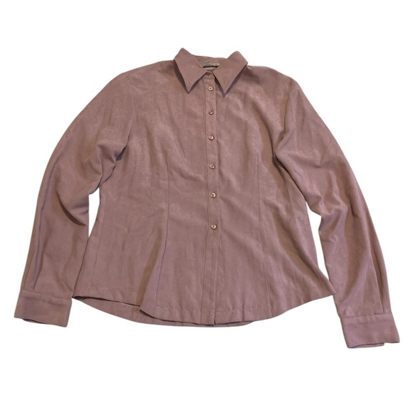Vintage 80s Studio London Mauve Faux Suede Button Down Shirt Blouse M/M - Picture 1 of 6